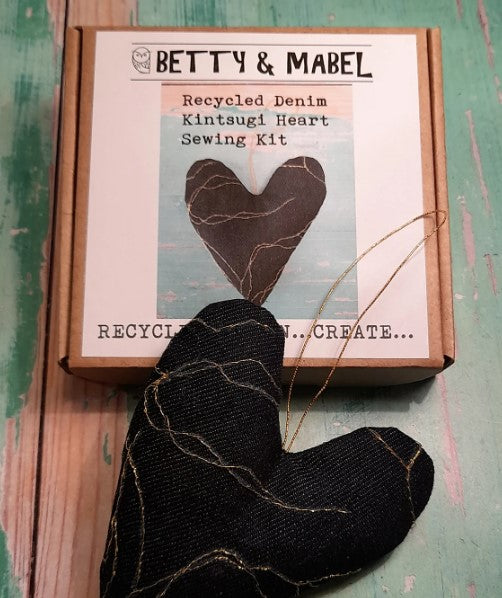 Recycled Denim Kintsugi Heart Sewing Kit