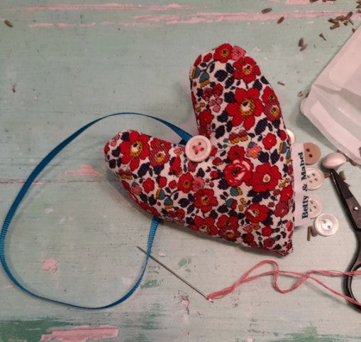 Recycled Liberty Print Vintage Ticking Heart Sewing Kit