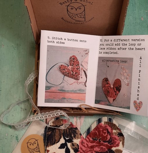 Recycled Liberty Print Vintage Ticking Heart Sewing Kit
