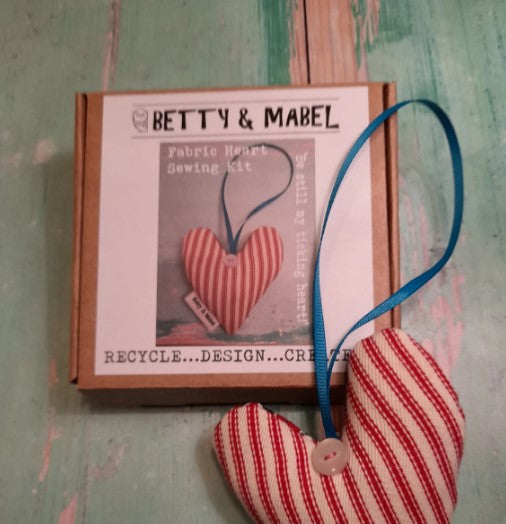 Recycled Liberty Print Vintage Ticking Heart Sewing Kit