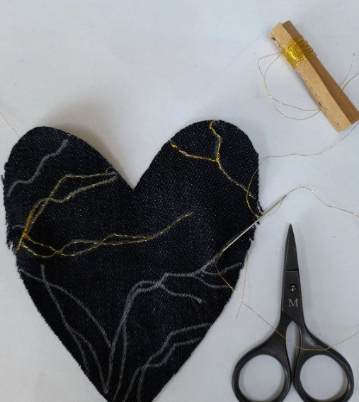 Recycled Denim Kintsugi Heart Sewing Kit
