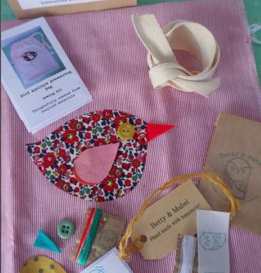 Liberty Print Recycled Fabric Bird Bag Sewing kit